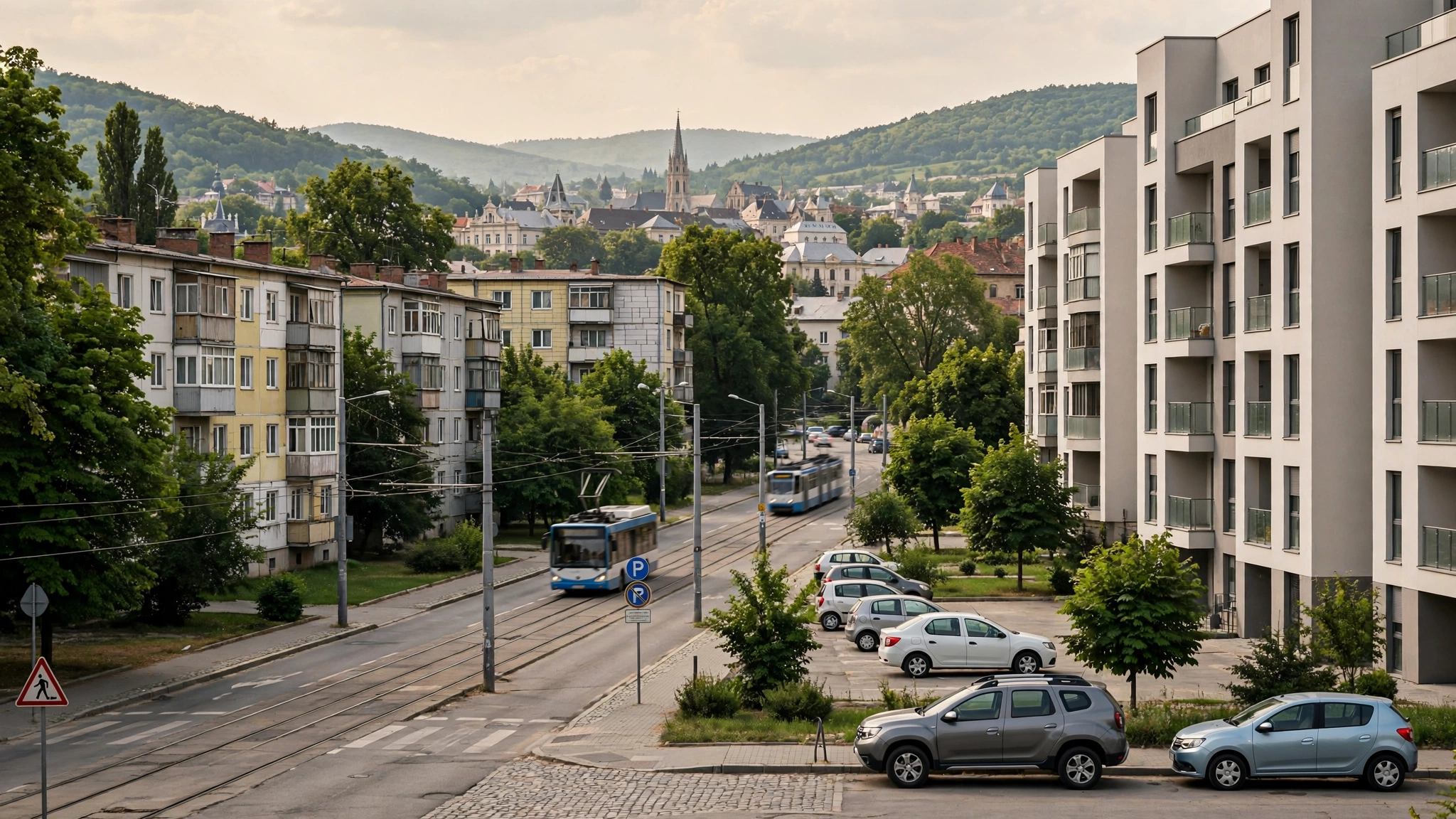 Blocuri de locuințe noi într-un cartier rezidențial dintr-un oraș din România