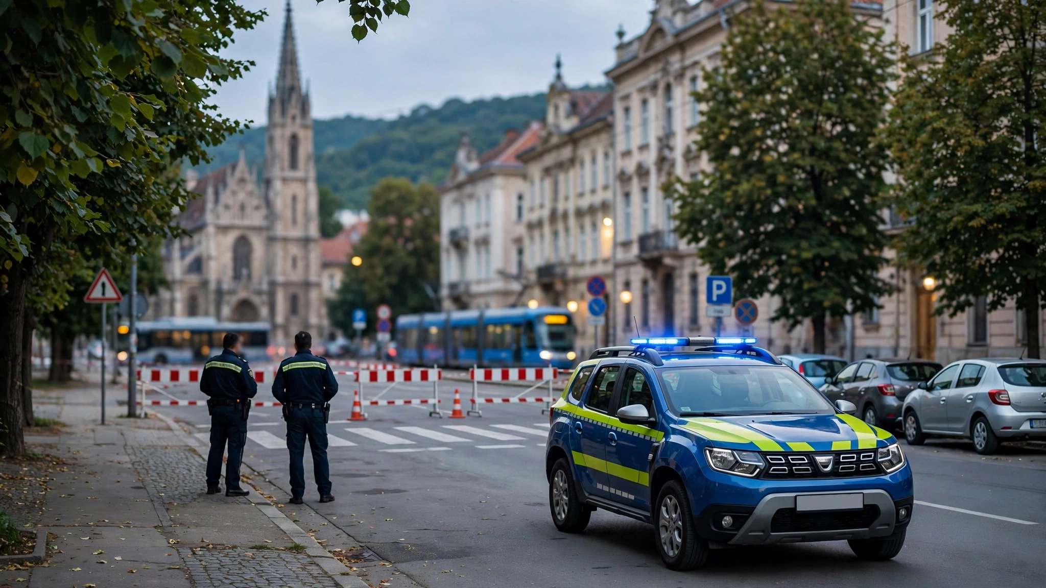 Polițiști interveniți pe o stradă din Cluj-Napoca seara