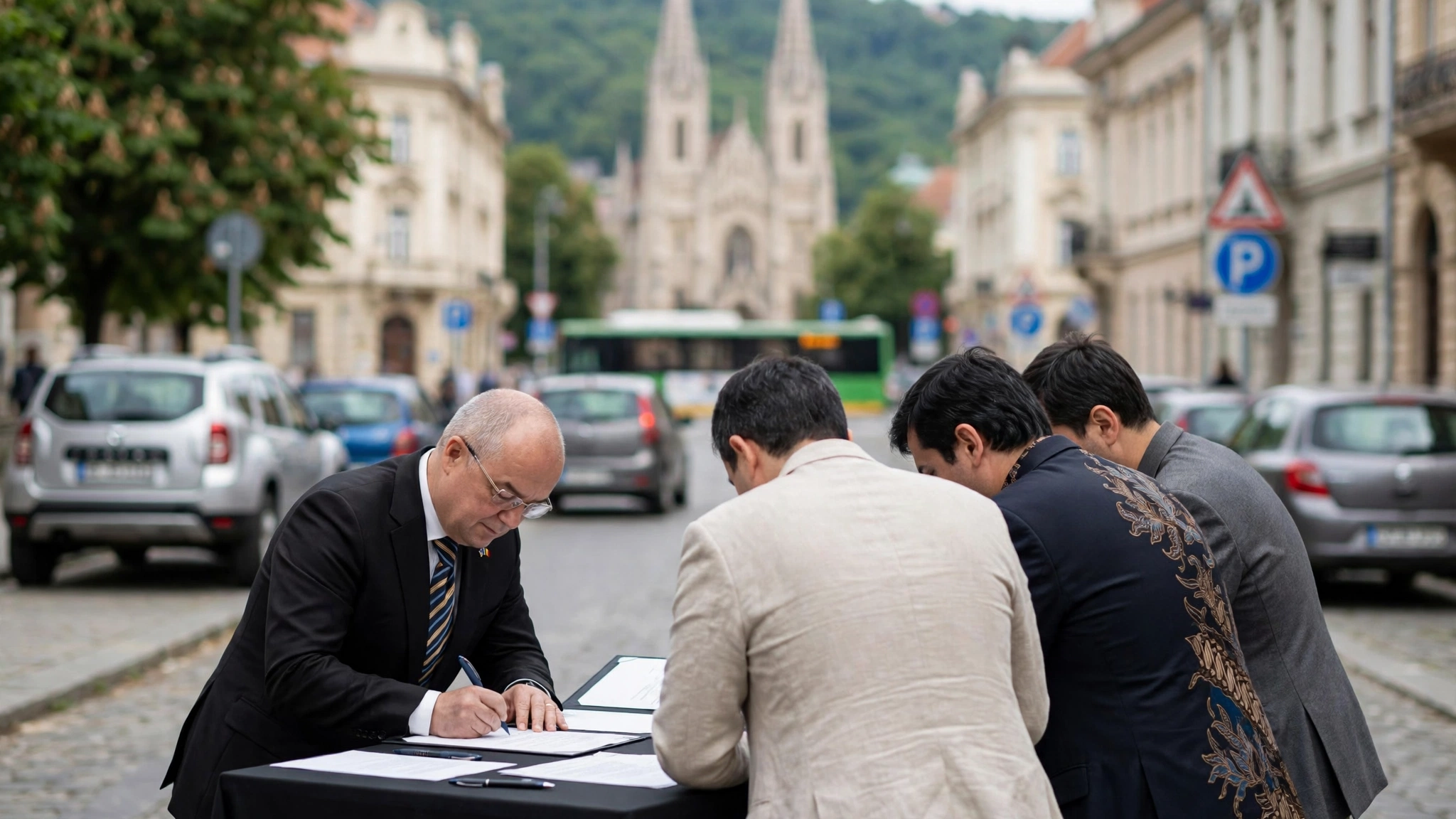 Emil Boc semnează scrisoarea de intenție alături de delegația din Denpasar
