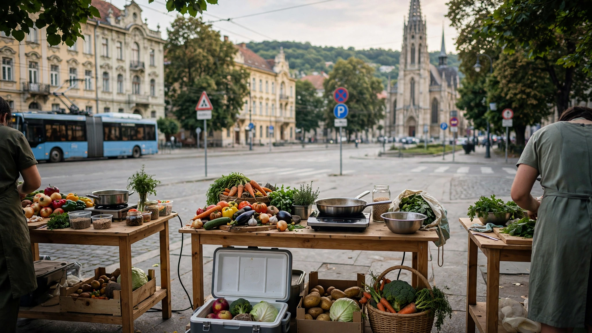Concurenți pregătesc preparate din alimente salvate de la risipă, la un concurs culinar organizat la Cluj-Napoca