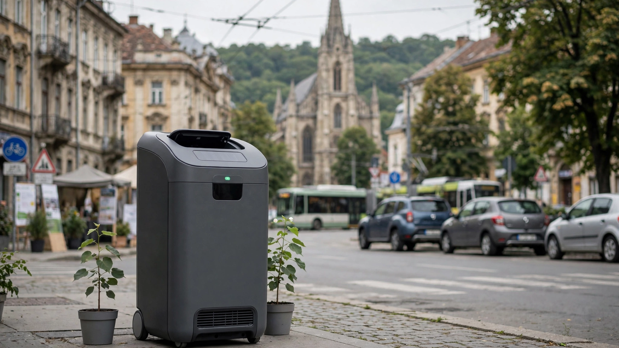 Coșul de gunoi inteligent Nicelium, prezentat la un târg de sustenabilitate din Paris