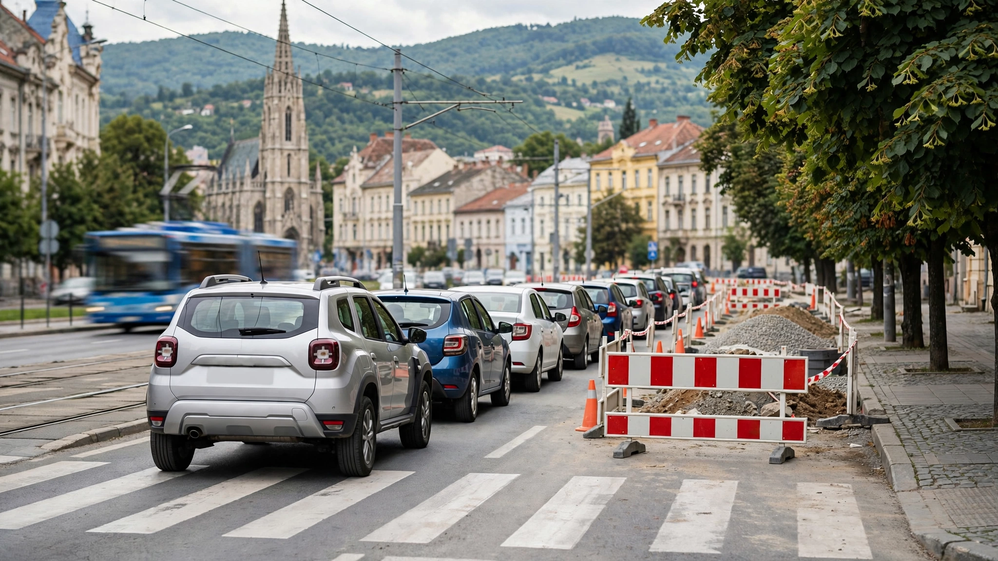 Coloană de mașini pe DN1C, pe sectorul în lucru dintre Dej și Cluj-Napoca