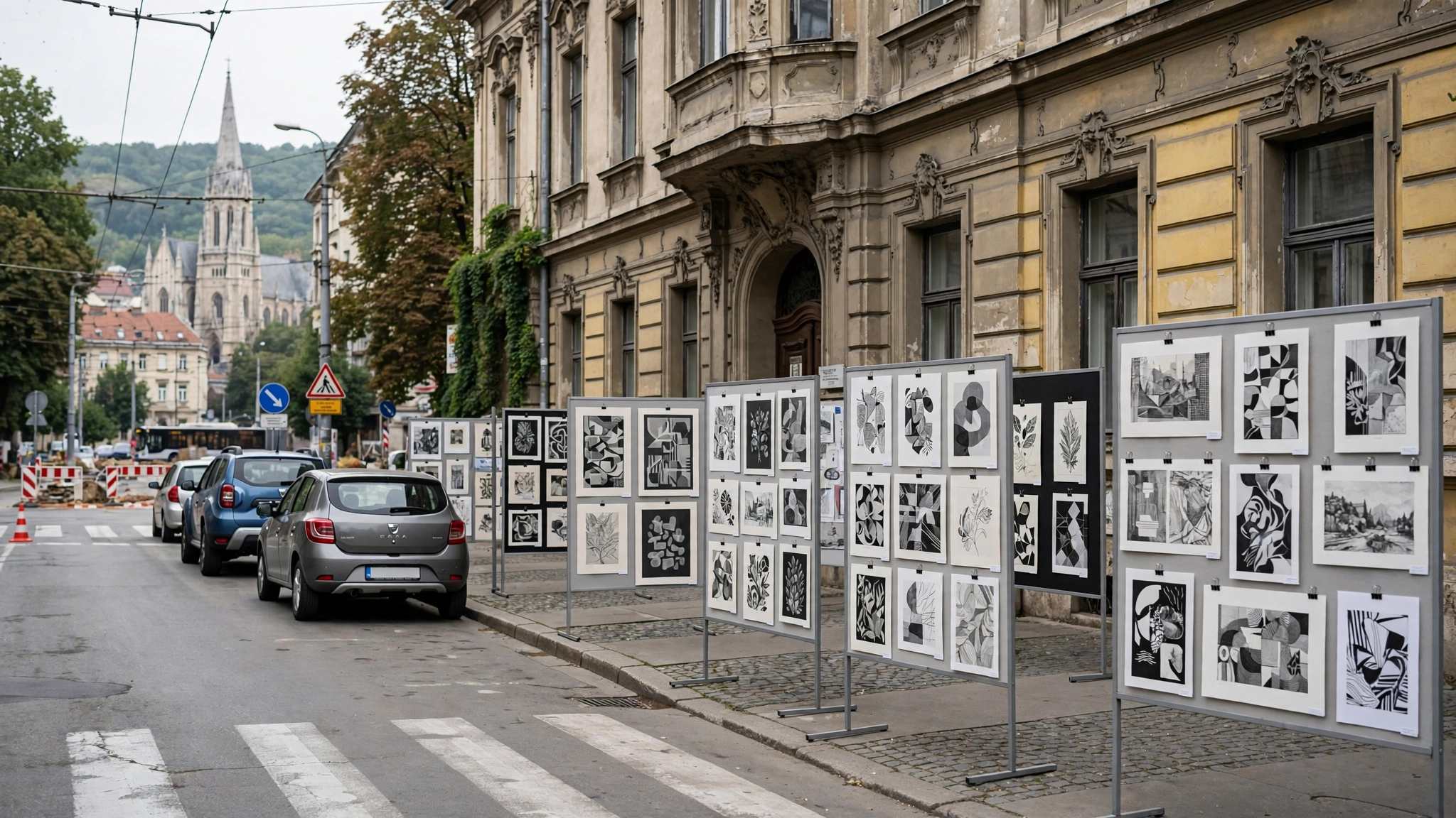 Lucrări de grafică realizate de elevi, expuse la UBB Art Hall din Cluj-Napoca