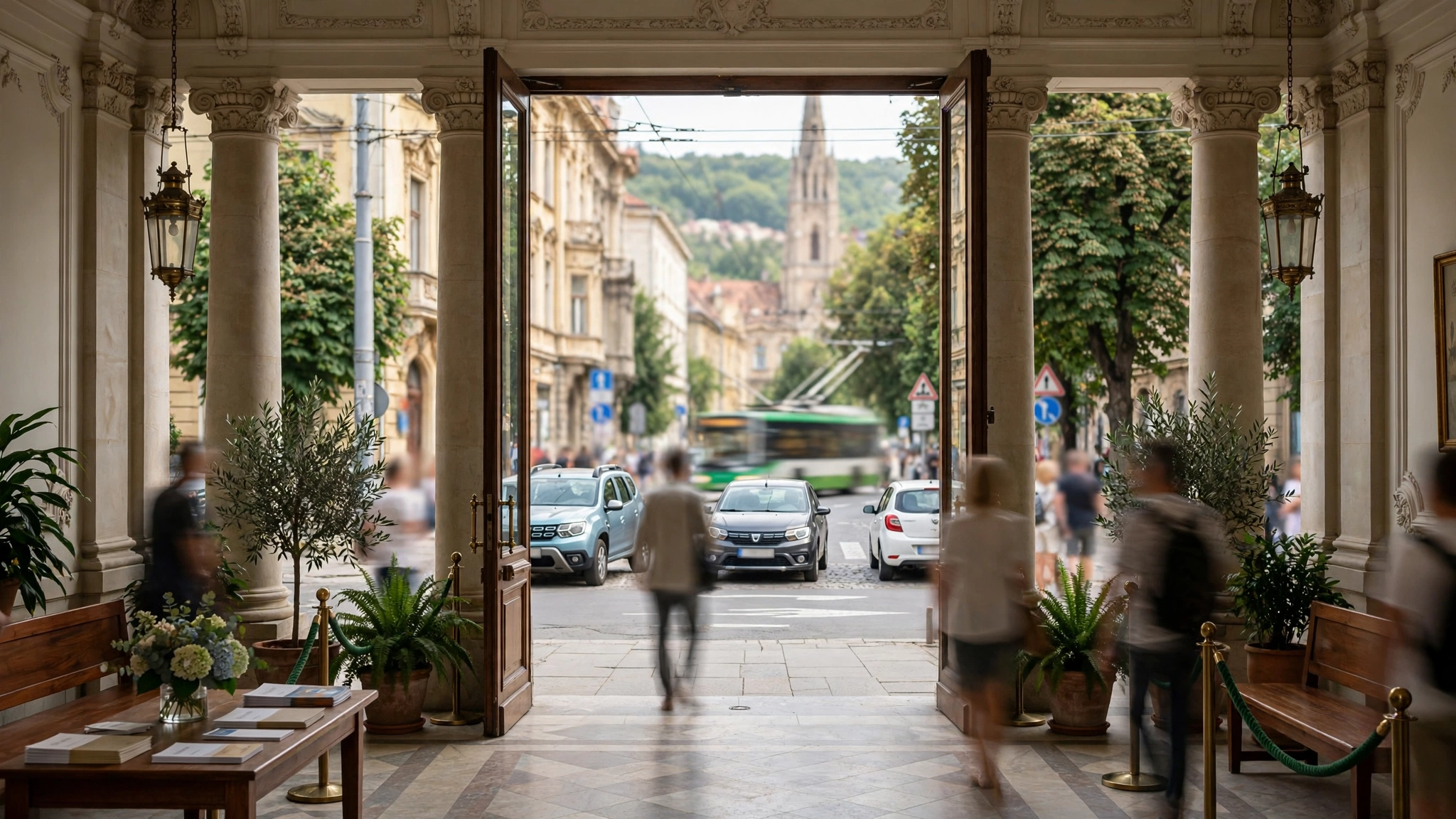 Scenă din foaierul Teatrului Național din Cluj-Napoca, în timpul festivalului Întâlnirile Internaționale