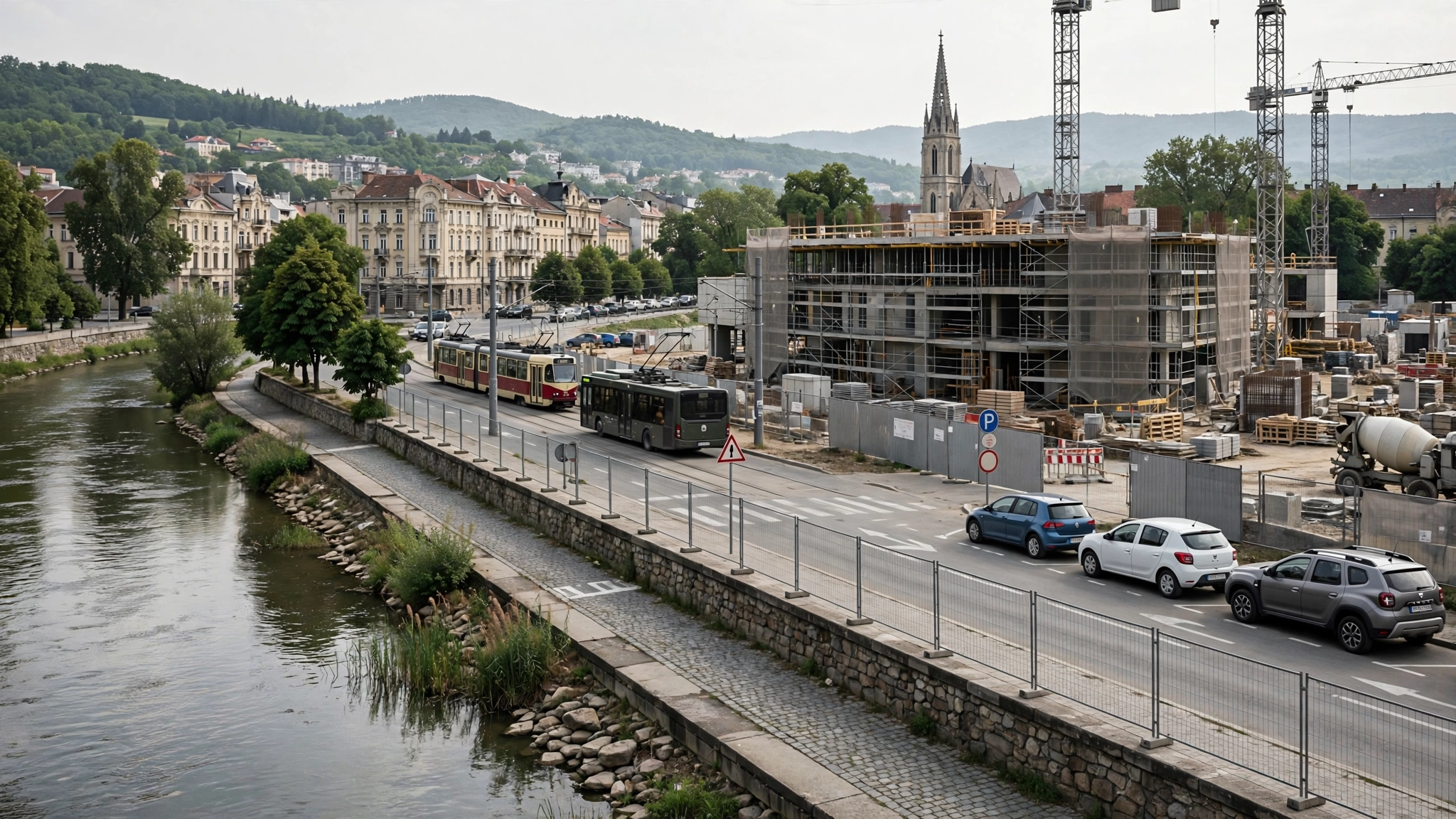 Vizualizare a proiectului mixed-use RIVUS din Cluj-Napoca, în construcție pe malul Someșului
