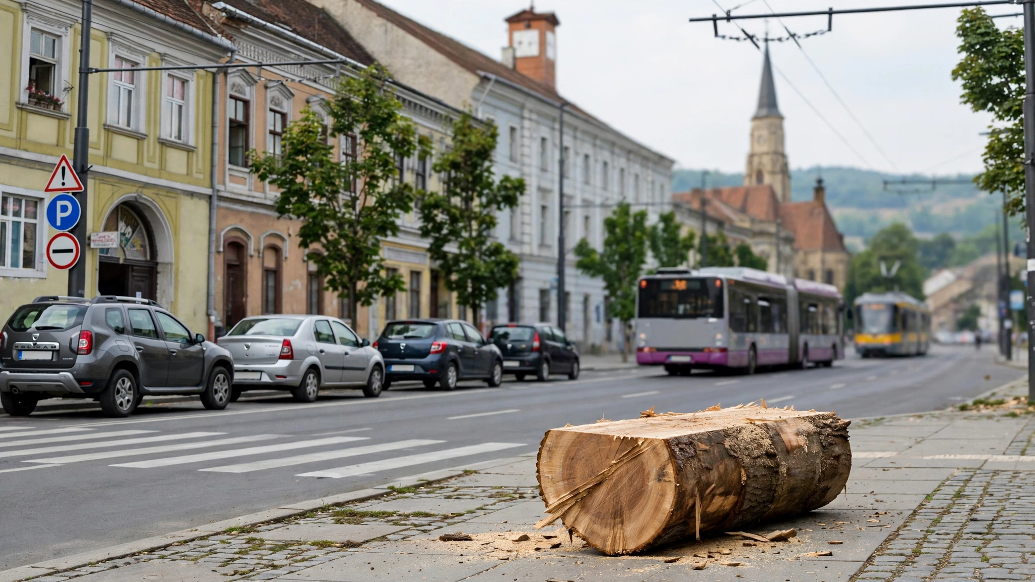 Buștean tăiat ilegal într-o pădure din județul Cluj