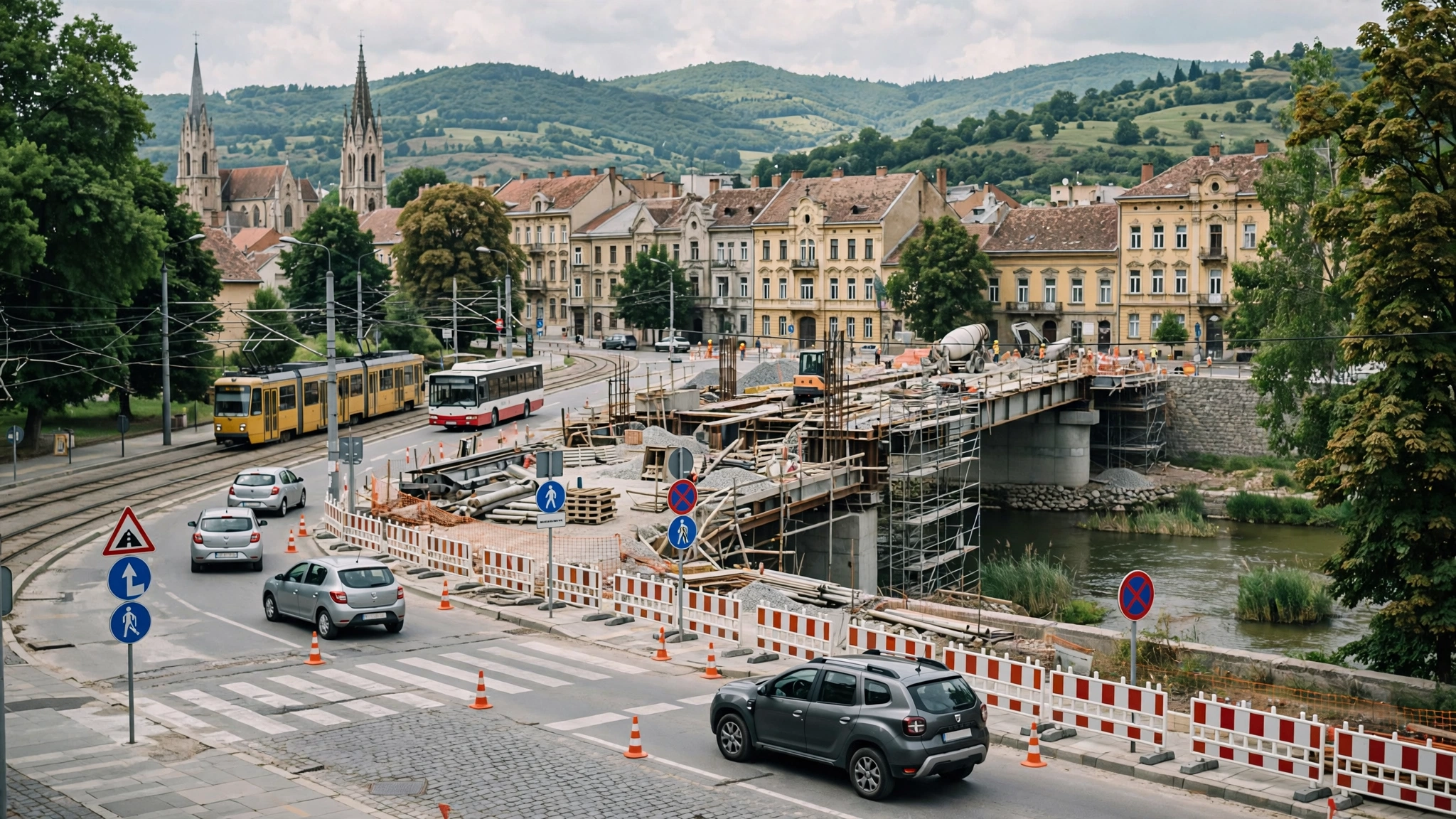 Șantierul podului peste râul Someșul Mic, pe strada Fabricii de Zahăr, din Cluj-Napoca