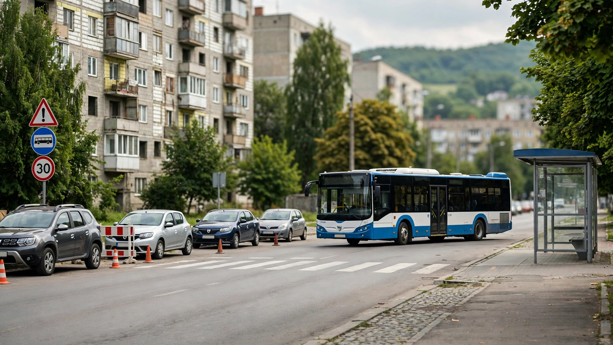 Autobuz al Companiei de Transport Public pe o stradă din cartierul Mănăștur, Cluj-Napoca