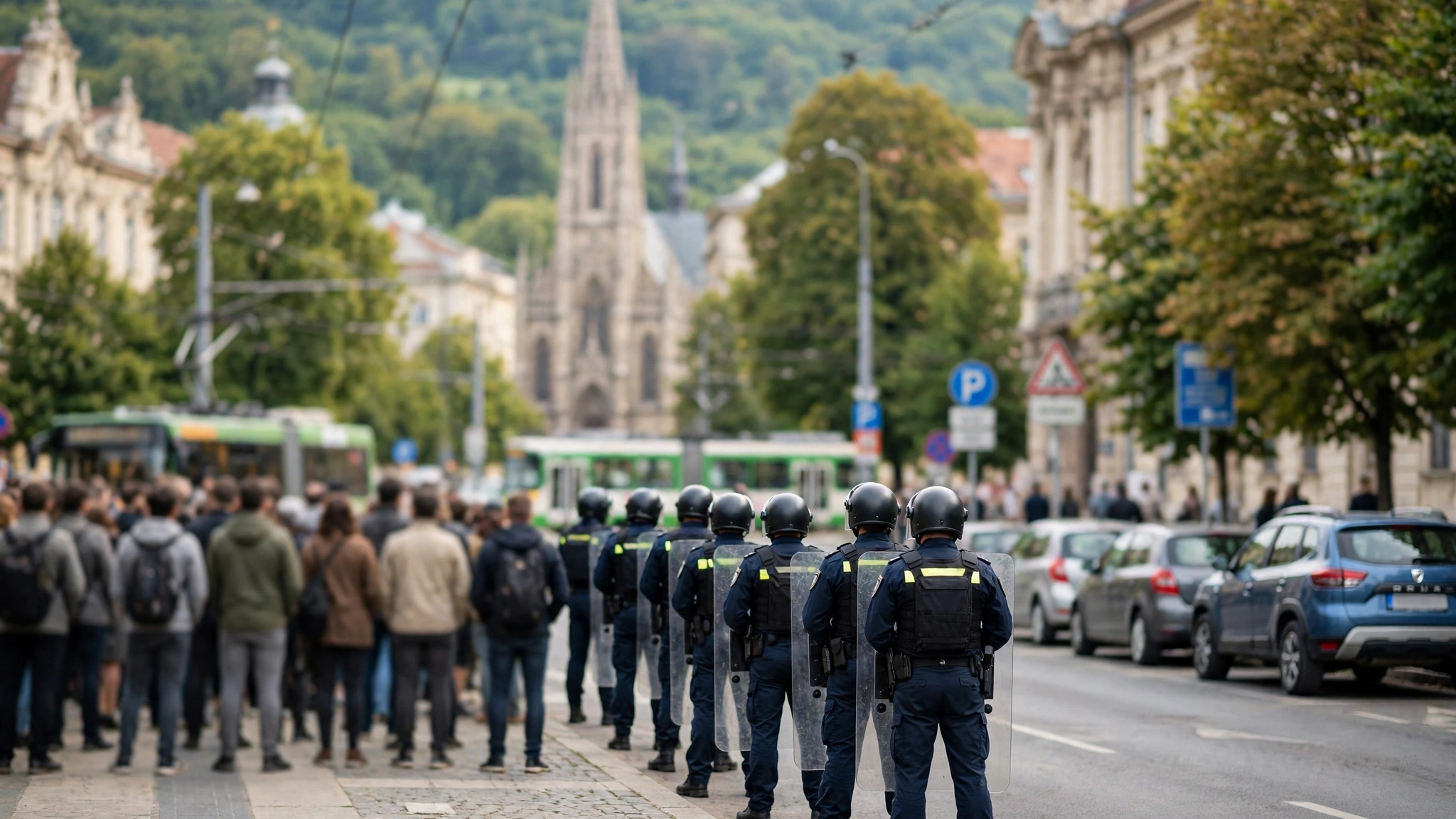 Manifestanți și forțe de ordine în timpul protestelor din Bruxelles