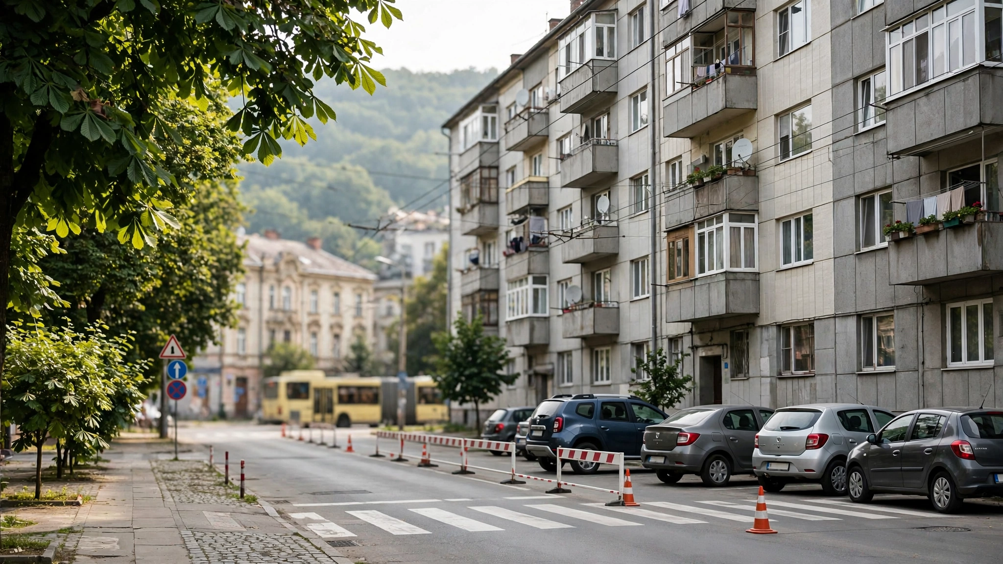 Bloc de locuințe pe o stradă din municipiul Cluj-Napoca, unde a avut loc atacul