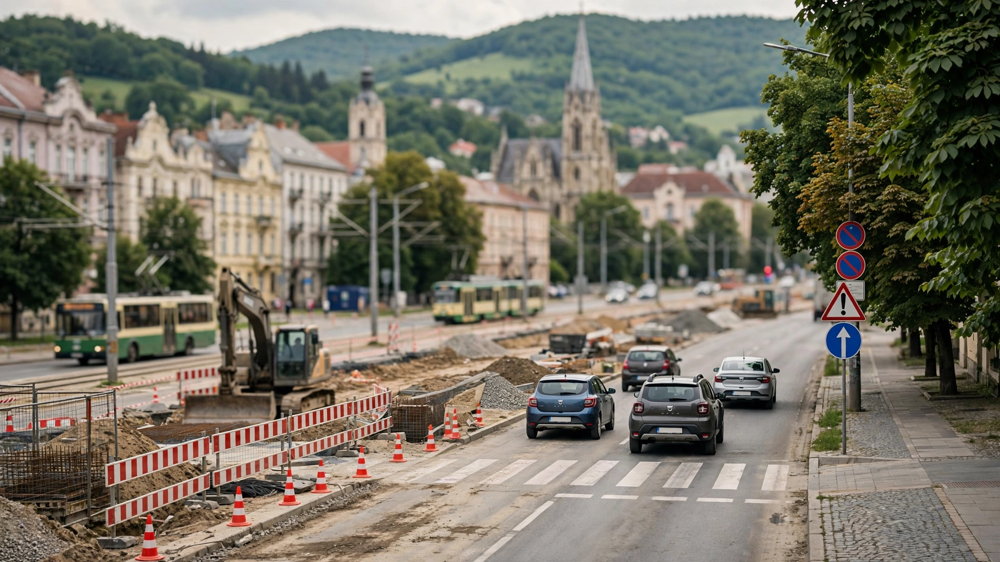 Șantier de autostradă în construcție în România
