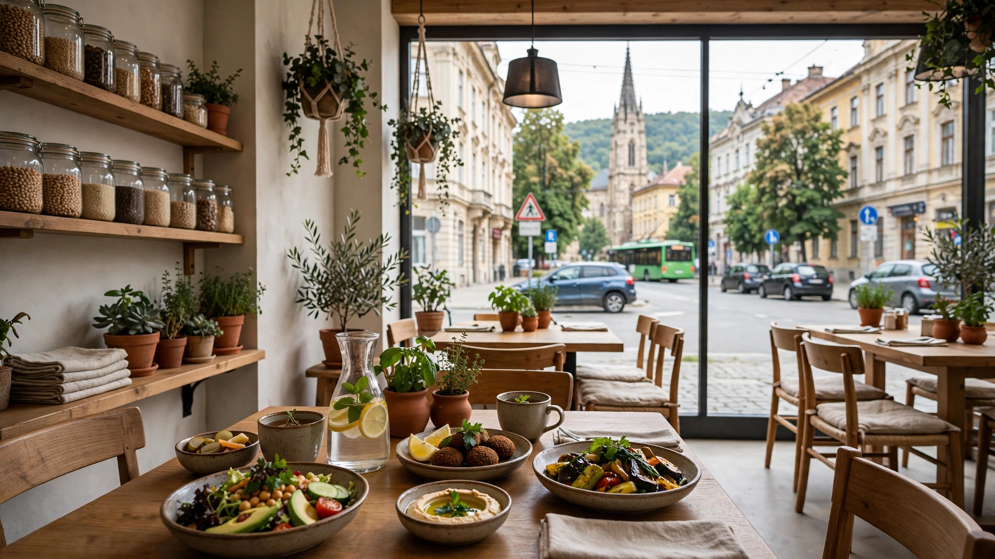 Interiorul restaurantului vegetarian Samsara Foodhouse din Cluj-Napoca