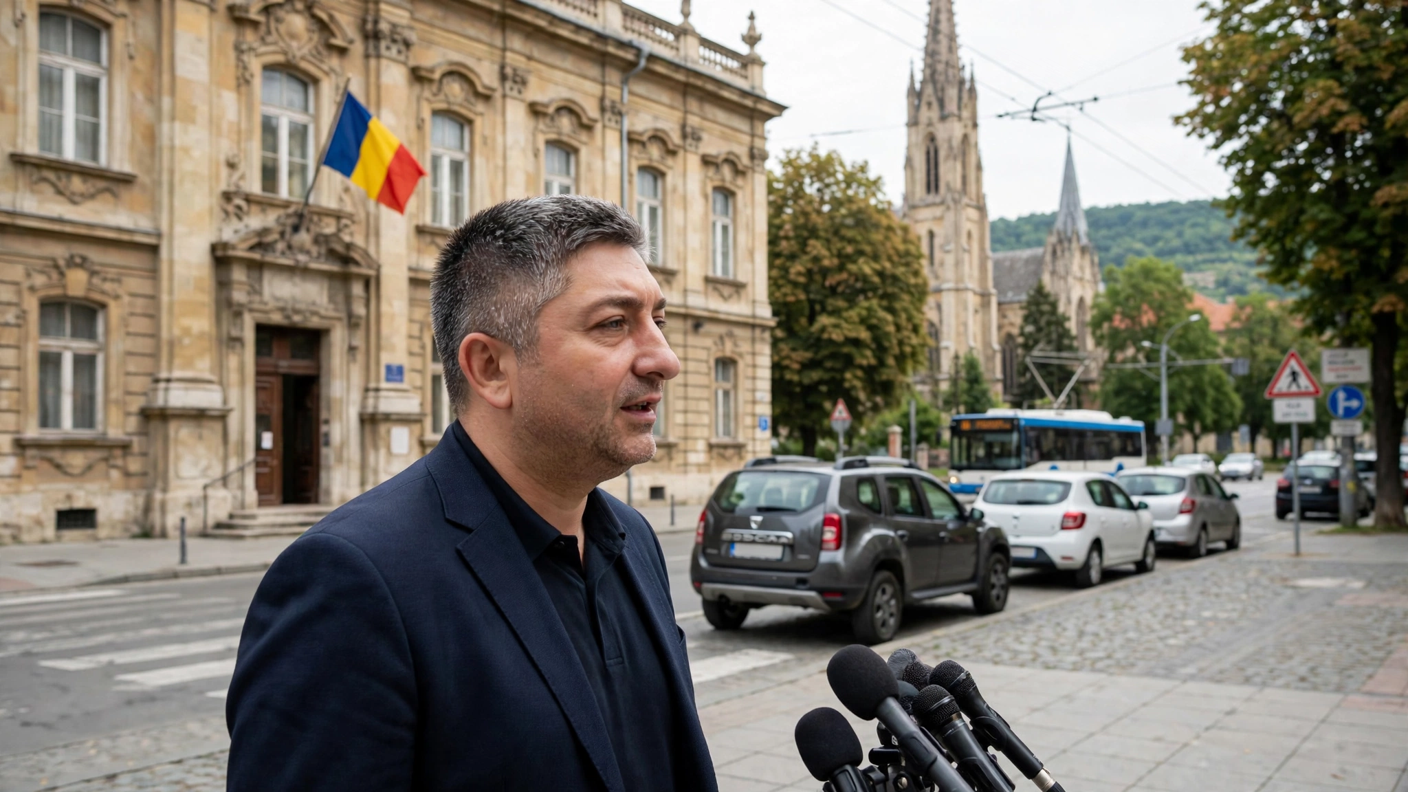 Alin Tișe, președintele Consiliului Județean Cluj, în timpul unei declarații publice